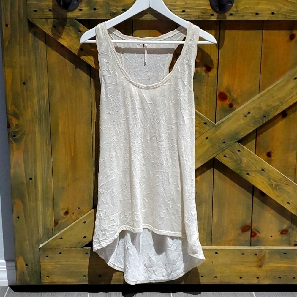 FREE PEOPLE CREAM OVERSIZED RACERBACK TANK GOLD SHIMMER SIZE SMALL